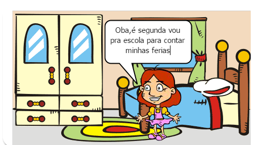 Bia vai a escola depois das ferias,e conta para os amigos sobre as suas ferias