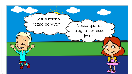 Menino declarando que Jesus é seu amor e menina admirada com tal declaração.