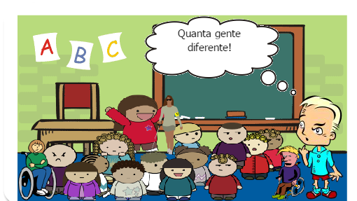 Pedrinho é uma criança de nove anos que acabou de se mudar para o bairro, hoje ele começarana nova escola. Quando Pedrinho entra em sua sala percebe que seu coleguinhas sao bem diferente dele e dos outros. Na sua sala seus colegas tem mais ou menos a mesma idade, mas uns sao grandes, outros pequenos, gordinhos, magros,brancos, negros,ruivos tem quem use oculos. Mas dois coleguinhas em especial lhe chamou a atenção Aninha e Paulinho.
Aninha era surda e muda e Paulinho era autista. predinho sabia que aninha não escutava e nem falava mas apesar da professora explicar o que era o altismo de Paulinho, Pedrinho ainda fica meio sem intender, ele so sabia que Paulinho parecia não enteder as pessoas.
Pedrinho foi para casa e ao se deitar ficou imaginando como podia estudar na mesma sala com a Aninha e o Paulinho.
os dias se passaram e Pedrinho j´s conseguia enteder aninha e se comunicar com Paulinho.
O recreio começou e todos fora brinca inclusive Aninha e Paulinho. Entao Pedrinho entendeu que realmente todos sao diferentes e todos merecem ser feliz.



