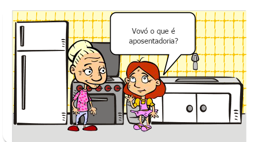 Tirinha sarcástica sobre a revisão da aposentadoria.