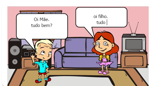 o menino ensinando a mãe  tudo sobre a tecnologia.Só que a mãe não entende nada 