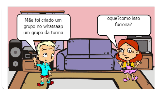 o menino ensinando a mãe  tudo sobre a tecnologia.Só que a mãe não entende nada 