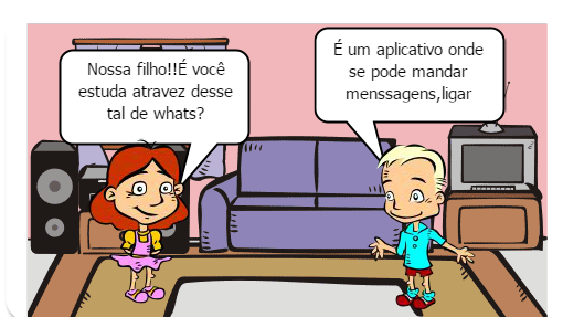 o menino ensinando a mãe  tudo sobre a tecnologia.Só que a mãe não entende nada 