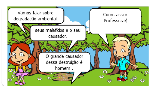 É uma história , que retrata o mau uso do homem em relação ao ambiente que vive , se descuido causa malefícios ,a si e ao seu redor , quando se joga lixo na ruas , em rios , ao fazer desmatamentos , ao cortar árvores ,Agindo dessa maneira causa a diminuição do processo de fotossíntese realizado pelas plantas , fazendo com que o ser humano faça um processo inverso , ao invés da planta absorver dióxido de carbono é o homem que inala , assim quero levar os alunos a compreender a importância de cuidar o ambiente e debater sobre o uso de compostos químicos que ajudar a melhorar essa degradação , como também explicar que muita das vezes, a causa dessa destruição que indivíduo fomenta ,é ambição , em querer algo sem medir os danos , pensando em si próprio .