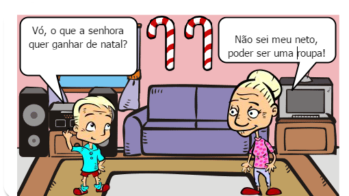 Filho tentando convencer a avó que um celular é o melhor presente de natal.