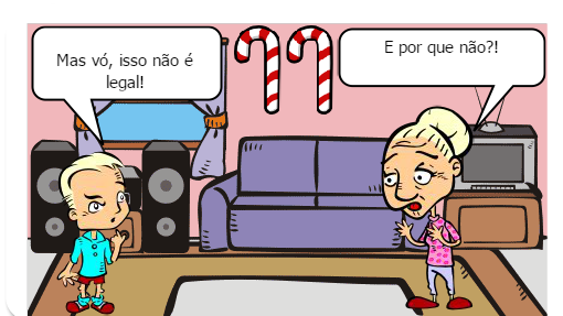 Filho tentando convencer a avó que um celular é o melhor presente de natal.