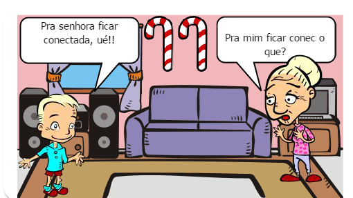 Filho tentando convencer a avó que um celular é o melhor presente de natal.