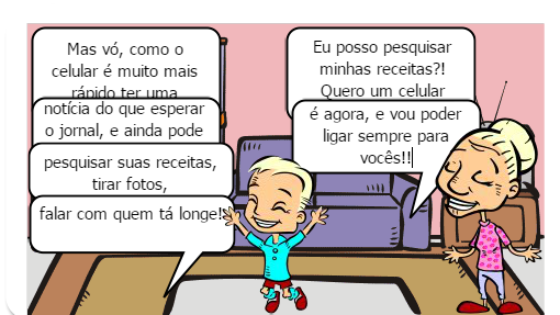 Filho tentando convencer a avó que um celular é o melhor presente de natal.