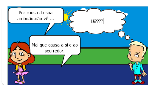 É uma história , que retrata o mau uso do homem em relação ao ambiente que vive , se descuido causa malefícios ,a si e ao seu redor , quando se joga lixo na ruas , em rios , ao fazer desmatamentos , ao cortar árvores ,Agindo dessa maneira causa a diminuição do processo de fotossíntese realizado pelas plantas , fazendo com que o ser humano faça um processo inverso , ao invés da planta absorver dióxido de carbono é o homem que inala , assim quero levar os alunos a compreender a importância de cuidar o ambiente e debater sobre o uso de compostos químicos que ajudar a melhorar essa degradação , como também explicar que muita das vezes, a causa dessa destruição que indivíduo fomenta ,é ambição , em querer algo sem medir os danos , pensando em si próprio .