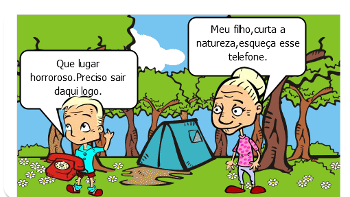 A mãe tentando convencer o filho de que a tecnologia nem sempre é boa .