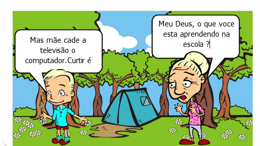 A mãe tentando convencer o filho de que a tecnologia nem sempre é boa .