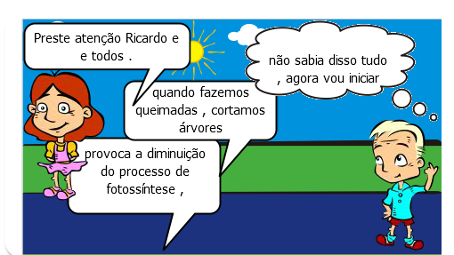 É uma história , que retrata o mau uso do homem em relação ao ambiente que vive , se descuido causa malefícios ,a si e ao seu redor , quando se joga lixo na ruas , em rios , ao fazer desmatamentos , ao cortar árvores ,Agindo dessa maneira causa a diminuição do processo de fotossíntese realizado pelas plantas , fazendo com que o ser humano faça um processo inverso , ao invés da planta absorver dióxido de carbono é o homem que inala , assim quero levar os alunos a compreender a importância de cuidar o ambiente e debater sobre o uso de compostos químicos que ajudar a melhorar essa degradação , como também explicar que muita das vezes, a causa dessa destruição que indivíduo fomenta ,é ambição , em querer algo sem medir os danos , pensando em si próprio .