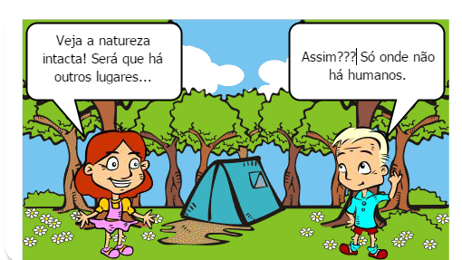 um amigo ao ver o rio cheio de garrafas pets pergunta para o seu amigo onde está a consciencia ambiental dos humanos
