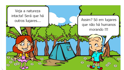 um amigo ao ver o rio cheio de garrafas pets pergunta para o seu amigo onde está a consciencia ambiental dos humanos
