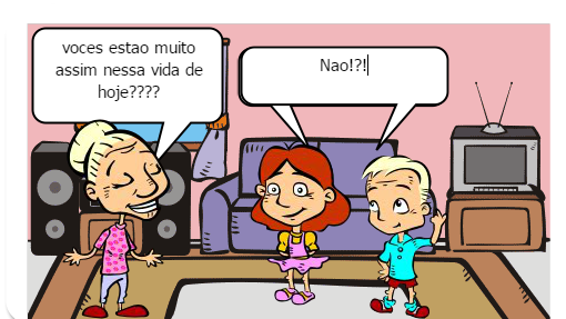 Dona esmeralda e os netinhos iam trocar ideias:Como ela aprendia  quando era jovem e como eles aprendiam agora.