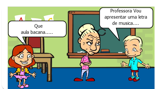 Em uma escola, um aluno utiliza-se da letra de uma musica de rock  para apresentar um trabalho para seus colegas. 