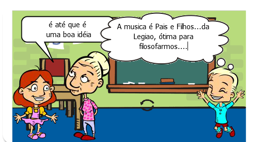 Em uma escola, um aluno utiliza-se da letra de uma musica de rock  para apresentar um trabalho para seus colegas. 