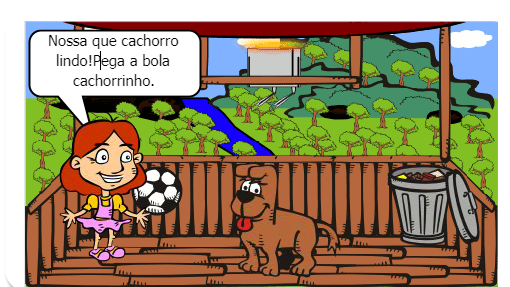 Menina encontra uma cachorra e joga um graveto e quando ela joga longe a cachorra corre atras dela.