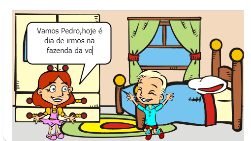 Bia e seu irmao Pedro estao animados para o dia de hoje porque eles vao conhecer a fazenda da avo deles