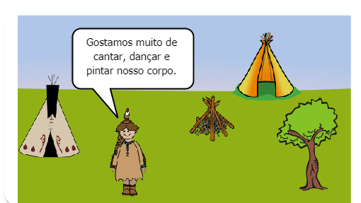 Dia 19 de abril Dia do Índio. Os índios foram os primeiros habitantes  do Brasil, viviam em tribos que hoje são muito raras. Alimentavam-se de caça, pesca e vegetais. Gostam de cantar e dançar. Costumam pintar  o corpo com tinta extraída das plantas que também usam como remédios.