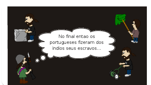 Era uma vez portugueses e espanhóis que se lançaram ao mar para explorar terras, acharam a América e os índios, primeiro encontro foi de amizade.