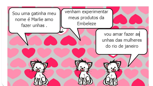 Sou uma gatinha meu nome é Marlie amo fazer unhas , sobrancelhas e cabelos . Vou adorar se  as mulheres do rio de janeiro ,vierem usar meus produtos  da Embeleze. 