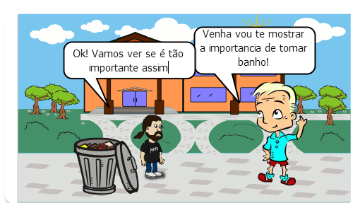 A historia fala sobre um homem que não tomava banho, mas um menino um dia falou com ele para o homem a importancia de tomar banho.