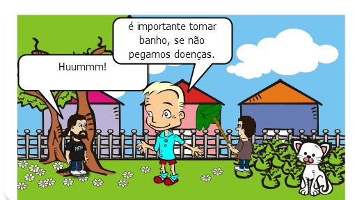 A historia fala sobre um homem que não tomava banho, mas um menino um dia falou com ele para o homem a importancia de tomar banho.