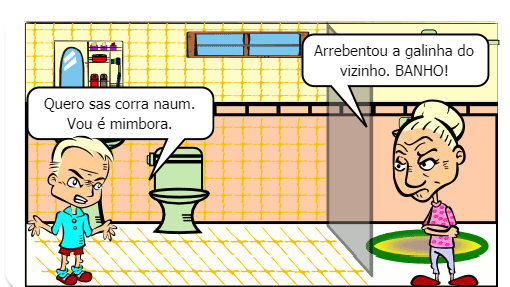 Um Rmulekin não quer tomar banho, daí a mãe dele quer surrá-lo, mas ele tenta negociar :)