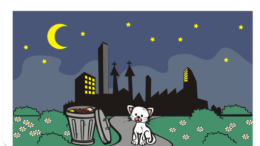 A história conta a vida de um gatinho abandonado