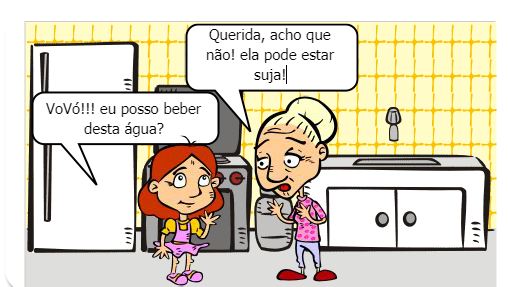 Um menino, com sede, ao se deparar com um copo contenda água aparentemente 