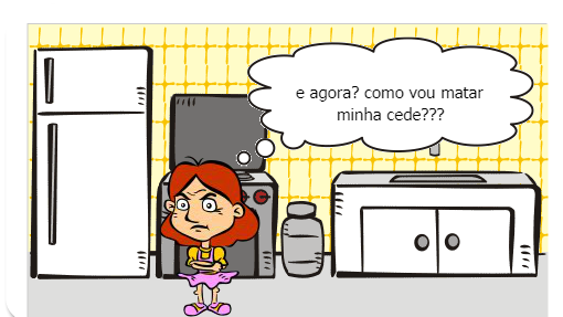 Um menino, com sede, ao se deparar com um copo contenda água aparentemente 