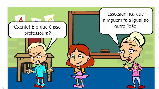 A saída de joão do interior da Bahia para estudar em São Paulo, não foi nada fácil para ele, pois ele vem de uma cultura diferente dos seus novos coleguinhas, e quase todas vezes que ele pronuncia uma palavra é motivo de risos, porque as palavras de João, são diferentes, ele fala segundo a sua região, a qual mora antes.