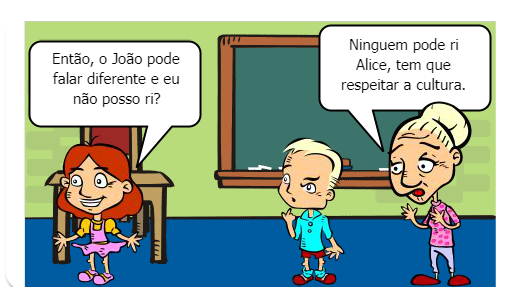 A saída de joão do interior da Bahia para estudar em São Paulo, não foi nada fácil para ele, pois ele vem de uma cultura diferente dos seus novos coleguinhas, e quase todas vezes que ele pronuncia uma palavra é motivo de risos, porque as palavras de João, são diferentes, ele fala segundo a sua região, a qual mora antes.