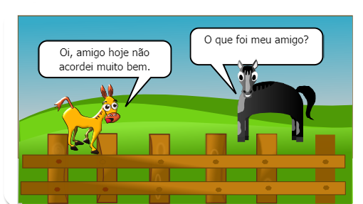 UM BURRO ADOECIDO DE TANTO CARREGAR TROUXAS DE ROUPAS PARA A CIDADE PEDE AJUDA AO SEU AMIGO CAVALO QUE PROMETE AJUDA-LO MAS NÃO CUMPRE SUA PROMESSA FICANDO POR FIM ENCARREGADO DE LEVAR TUDO SOZINHO.