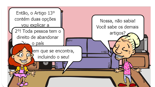 Guilherme e Fabiana N° 14 e 37 (3° ano A) <br />
<br />
A TIRINHA ABAIXO FALA SOBRE OS DIREITOS HUMANOS UNIVERSAIS E É COMPOSTA POR 4 PERSONAGENS:<br /><br /><br />
<br /><br /><br />
1° Professor<br /><br /><br />
2° Carlos<br /><br /><br />
3° Ariana<br /><br /><br />
4° Vovó<br /><br /><br />
<br /><br /><br />
OBS: Carlos e Ariana são alunos na HQs!