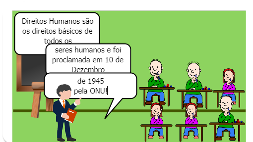 Guilherme e Fabiana N° 14 e 37 (3° ano A) <br />
<br />
A TIRINHA ABAIXO FALA SOBRE OS DIREITOS HUMANOS UNIVERSAIS E É COMPOSTA POR 4 PERSONAGENS:<br /><br /><br />
<br /><br /><br />
1° Professor<br /><br /><br />
2° Carlos<br /><br /><br />
3° Ariana<br /><br /><br />
4° Vovó<br /><br /><br />
<br /><br /><br />
OBS: Carlos e Ariana são alunos na HQs!