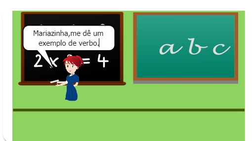 É UMA AULA DE PORTUGUÊS QUE A PROFESSORA ENSINA VERBOS