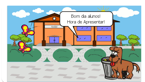 Angelica, Junior e Keuve apresentam o trabalho á classe.