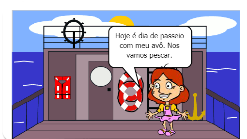 Hoje é dia de passeio com meu avô. Nós vamos pescar.