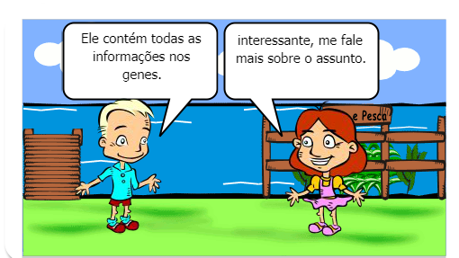 conta a conversa de um aluno e de um professor de ciências, sobre o material genético.