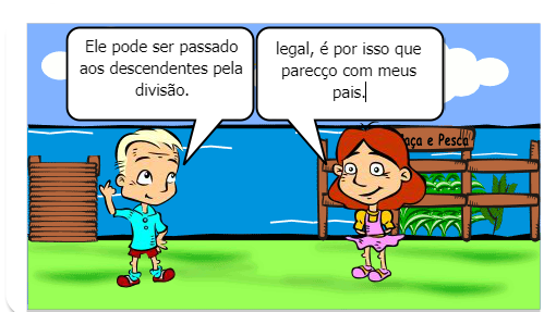 conta a conversa de um aluno e de um professor de ciências, sobre o material genético.