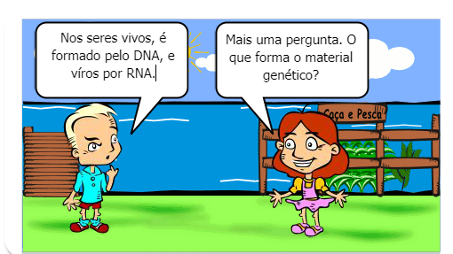 conta a conversa de um aluno e de um professor de ciências, sobre o material genético.