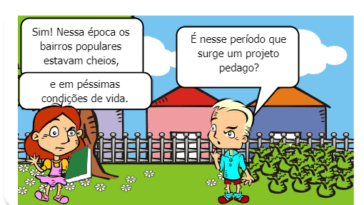 Um breve diálogo entre dois colegas sobre os períodos históricos da Educação do Campo no Brasil.