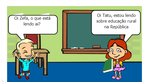 Um breve diálogo entre dois colegas sobre os períodos históricos da Educação do Campo no Brasil.