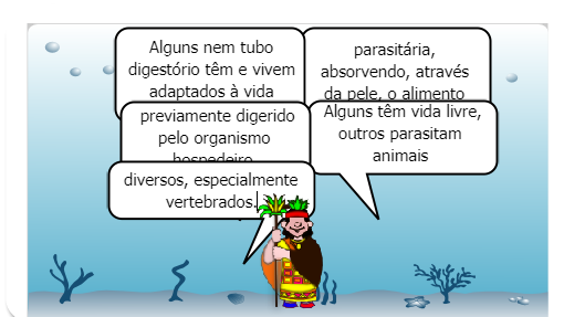 A mãe natureza vai apresentar alguns filos e subfilos do ambiente aquático.