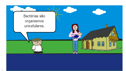 Na aula de Ciências João aprendeu sobre as bactérias do bem e as bactérias do mal. Quando chegou em casa ele explicou para a mãe sobre elas. 