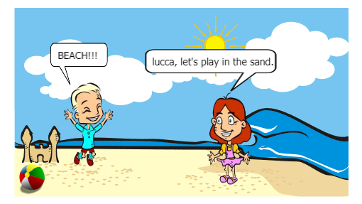 On a sunny day i invite my friend lucca to go to the beach with me and my grandmother