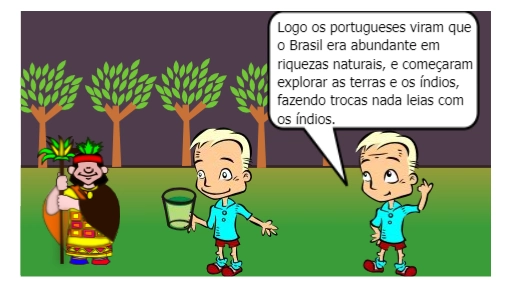 A história da chegada dos Portugueses ao Brasil.