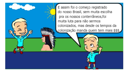 A história da chegada dos Portugueses ao Brasil.
